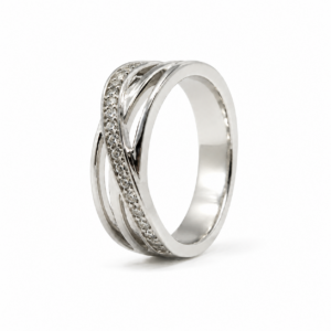 Anillo de compromiso de fantasía en oro blanco de 18 quilates con diamantes naturales talla brillante