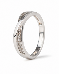 Anillo de compromiso de fantasía en oro blanco de 18 quilates con diamantes naturales talla brillante de 0,168 ct