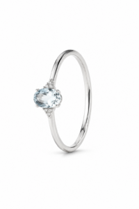 Anillo de compromiso de oro blanco de 18 quilates con agua marina y diamantes naturales talla brillante de 0,02 ct