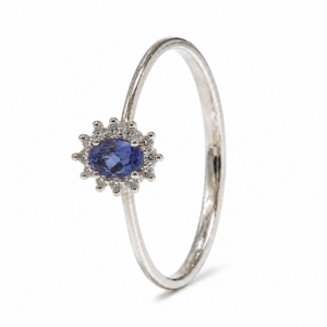 Anillo de compromiso de oro blanco de 18 quilates con tanzanita natural y diamantes naturales talla brillante de 0,17 ct