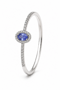 Anillo de compromiso de oro blanco de 18 quilates con tanzanita natural y diamantes naturales talla brillante de 0,20 ct