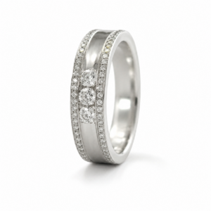 Anillo de compromiso de fantasía en oro blanco de 18 quilates con diamantes naturales talla brillante de 0,37 ct