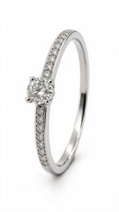 Anillo de compromiso de oro blanco de 18 quilates con diamantes naturales talla brillante de 0,415 ct