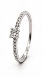 Anillo de compromiso de oro blanco de 18 quilates con diamantes naturales talla brillante de 0,376 ct