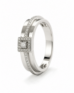 Anillo de compromiso de fantasía en oro blanco de 18 quilates con diamantes naturales talla brillante de 0,18 ct
