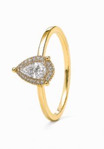 Anillo de compromiso de oro amarillo de 18 quilates con diamante natural talla pera de 0,21 ct