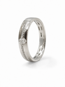 Anillo de compromiso de fantasía en oro blanco de 18 quilates con diamantes naturales talla brillante de 0,13 ct