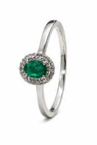 Anillo de compromiso de oro blanco de 18 quilates con esmeralda natural de 0,43 ct y diamantes naturales talla brillante de 0,11 ct