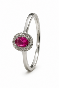 Anillo de compromiso de oro blanco de 18 quilates con rubí natural de 0,39 ct y diamantes naturales talla brillante de 0,11 ct