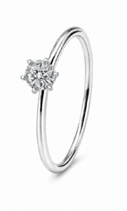 Anillo de compromiso de oro blanco de 18 quilates con diamante natural talla brillante de 0,17 ct