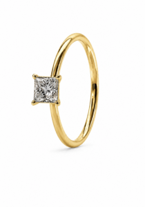 Anillo de compromiso de oro amarillo de 18 quilates con diamante natural corte princesa de 0,56 ct