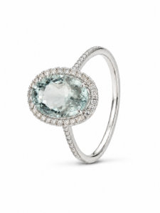 Anillo de compromiso de oro blanco de 18 quilates con agua marina de 3,17 ct y diamantes naturales talla brillante de 0,468 ct