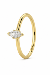 Anillo de compromiso de oro amarillo de 18 quilates con diamante natural talla marquise de 0,30 ct